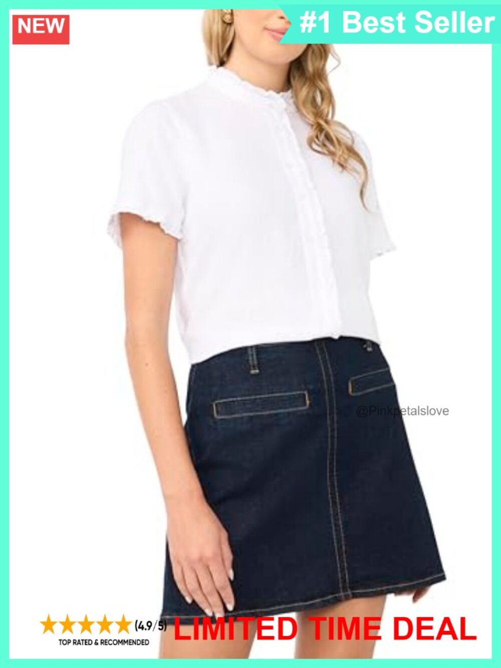 Linen Short Sleeve Ruffle Button Down Blouse